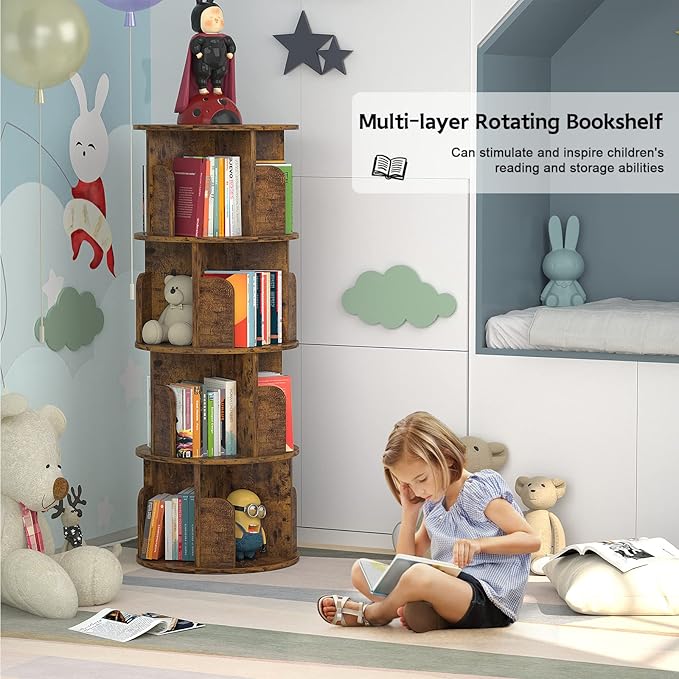 Aheaplus Rotating Bookshelf, Small Corner Bookshelf - Image 5
