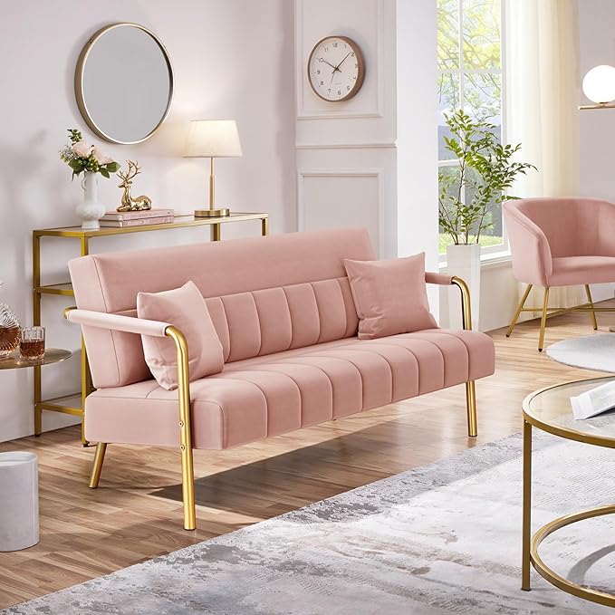 Yaheetech 56.5" W Modern Sofa Small Sofa Luxurious Velvet Fabric Couch - Image 4