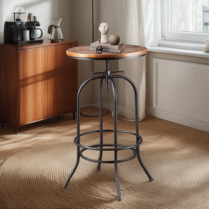 Industrial Bar Table Height Adjustable 37.4-45.3inch Vintage Swivel Pub Tables - Image 7