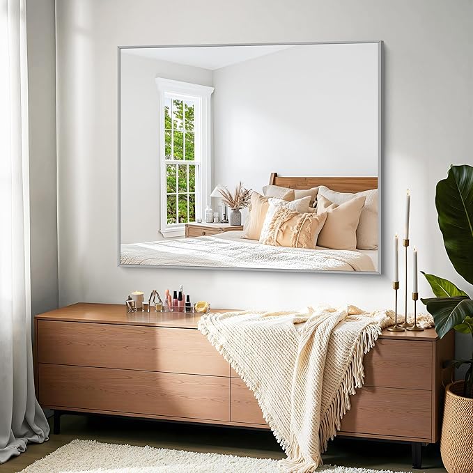 KOCUUY Silver Bathroom Mirror, Brushed Nickel Vanity Mirror - Image 2