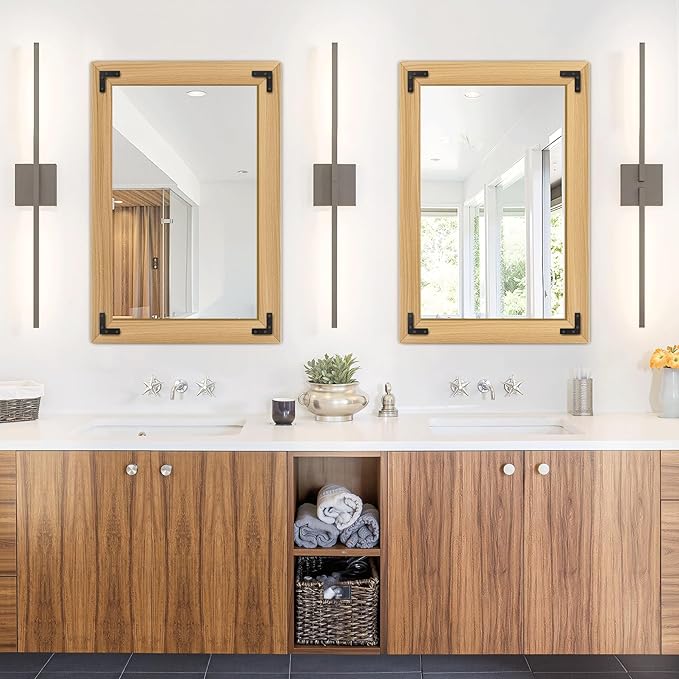 Bathroom Mirror for Wall with Wooden Frame, Bedroom Decor, Vertical or - Image 3