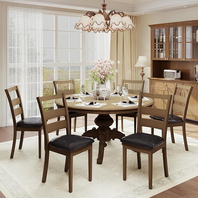COLAMY Upholstered Dining Chairs Set of 2, PU Leather Ladder High Back Dining - Image 8