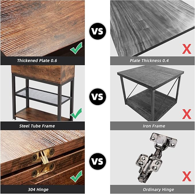 Flip Top End Table for Living Room, 28 inch Side Table, Narrow Side Table - Image 6