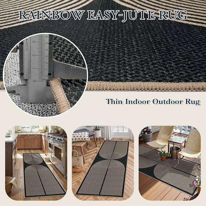 Lahome Modern Rainbow Hallway Runner Rug, 2x6 Washable Easy Jute Rugs - Image 3