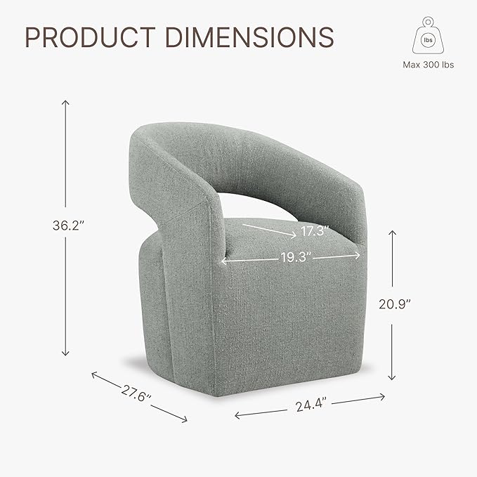 Upholstered Dining Chairs with Casters No Assembly Modern Barrel Armchair with - Image 3