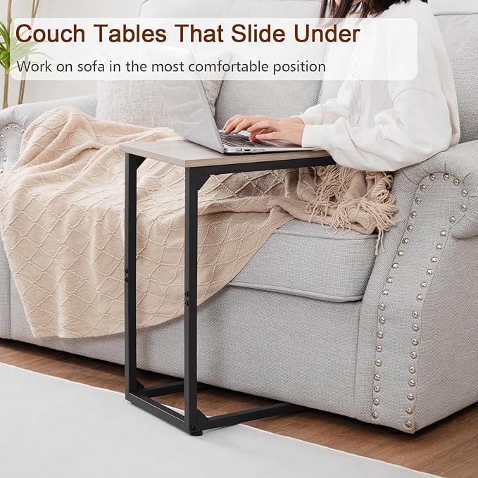 AMHANCIBLE C Shaped End Table Set of 2, Couch Tables That Slide Under, TV Tray - Image 4
