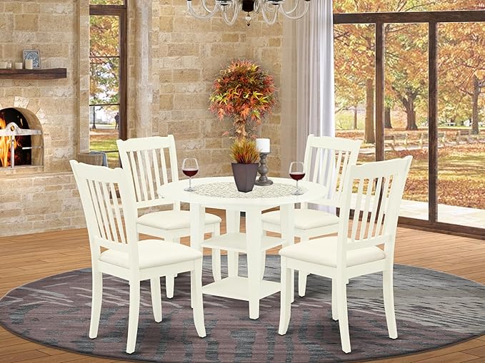 East West Furniture SUDA5-LWH-C 5 Piece Kitchen Table Set - Image 2