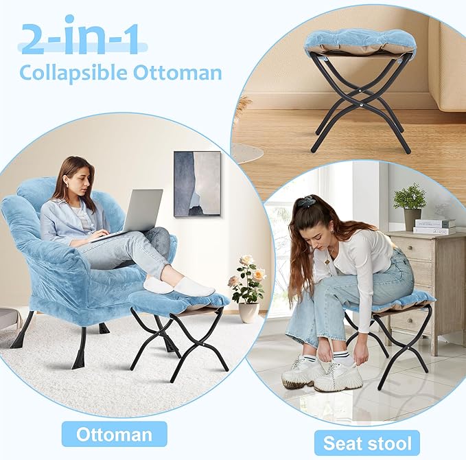 Fabric Lazy Chair with Ottoman, Oversized Upholstered Sofa Chair - Image 6