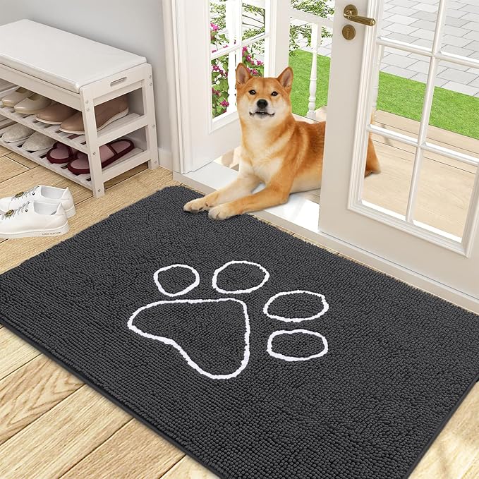 OLANLY Door Mat for Muddy Dog Paws 48x30, Ultra Absorbent Chenille Mud Doormat by OLANLY