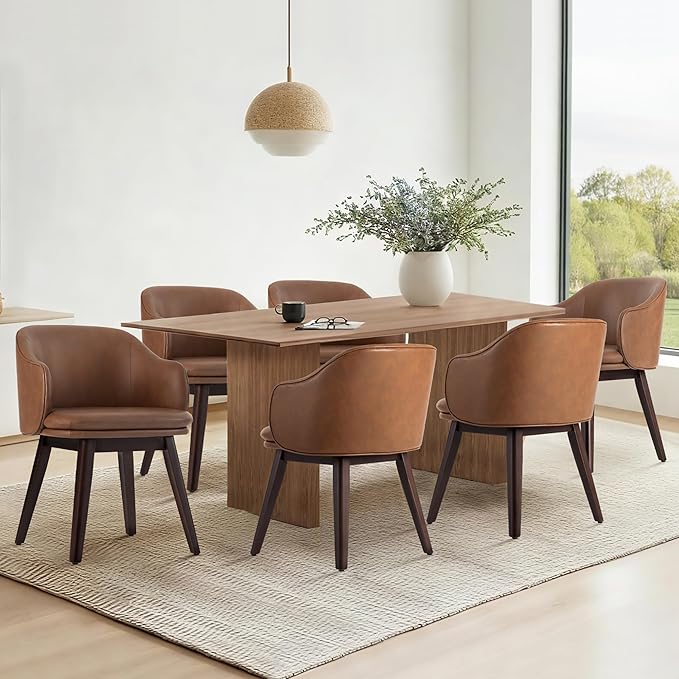 Wooden Dining Chairs Set of 2, Faux Leather Upholstered Modern Dining Room - Image 7