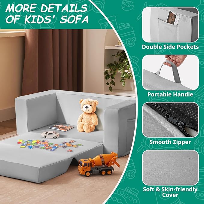 Kids Couch, 2-in-1 Toddler Chair Comfy 1-3 Years, Convertible Kids Chair - Image 4