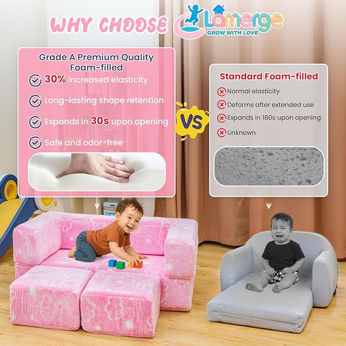 Lamerge Toddler Couch Glow in The Dark Toddler Fold Out Couch - Image 4
