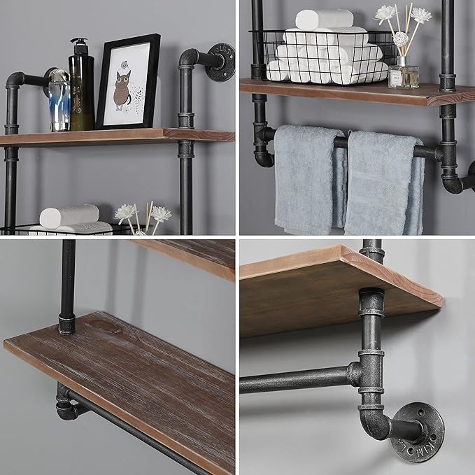 SSS Furniture Industrial Pipe Shelving Bathroom Floating Shelves Wall Mounted - Image 4