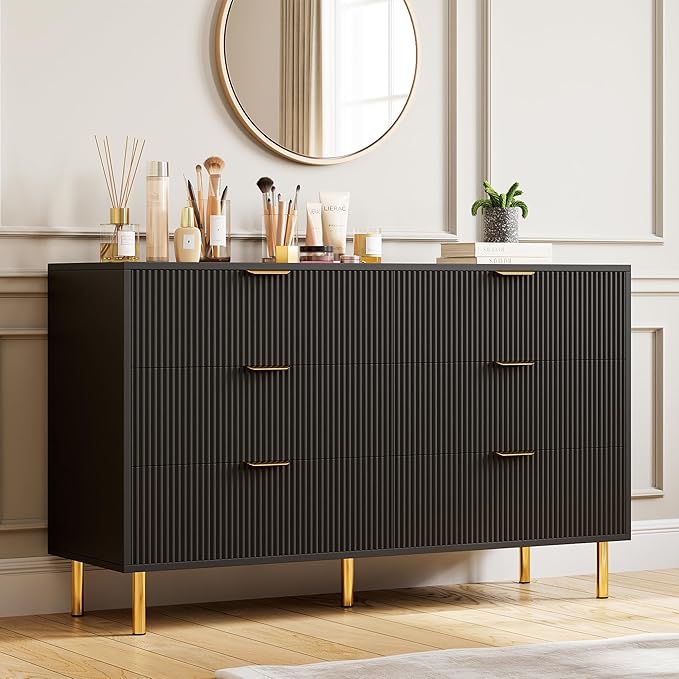 GarveeHome Black Dresser, Modern 6 Drawer Dresser - Image 4