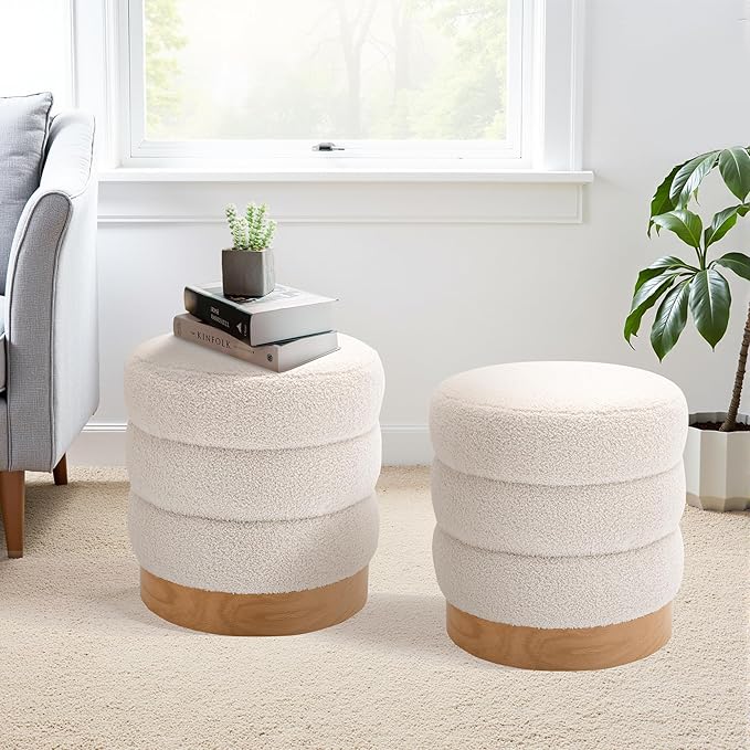 COLAMY Sherpa Ottoman Footstool, Tufted Modern Foot Rest Stool by COLAMYINC