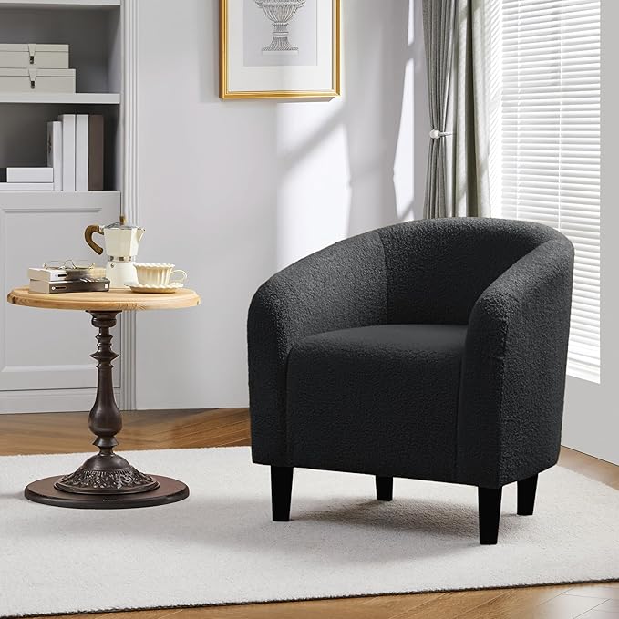 Yaheetech Accent Barrel Chair, Boucle Fabric Club Chair, Furry Sherpa Elegant - Image 2