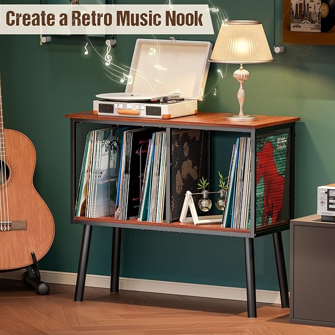 Record Player Stand with Adjustable Divider, Vinyl Storage Holder Up to 200 - Image 8