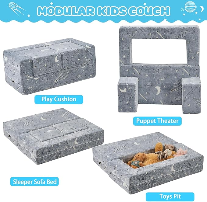 Kids Couch Sofa Modular Toddler Couch, Glow in The Dark 3 in 1 Fold Out Kids - Image 3