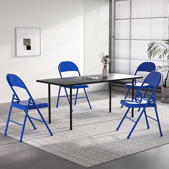 VECELO Metal Folding Chairs 4 Pack, Double Hinged Steel Frame Easy - Image 4