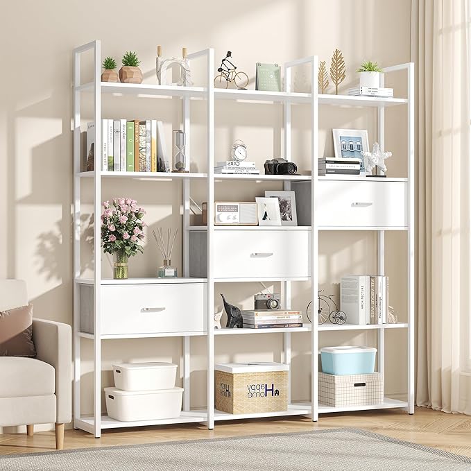73.6" Tall Bookshelf with 3 Drawers and 16 Storage Shelves, Industrial Bookcase - Image 8