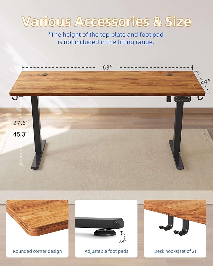 YIHAYO Electric Standing Desk, 63 x 24 Inches Stand Up Desk - Image 3