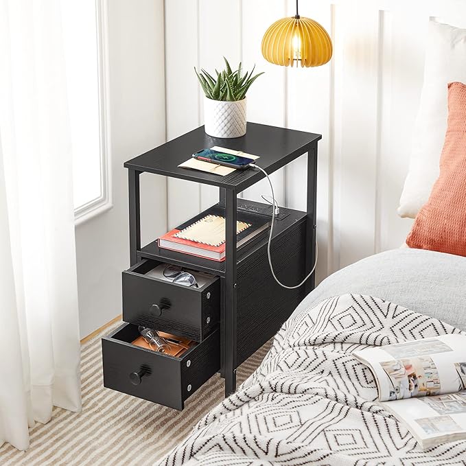 HOOBRO End Table with Charging Station, Narrow Side Table with 2 Drawer & USB - Image 5