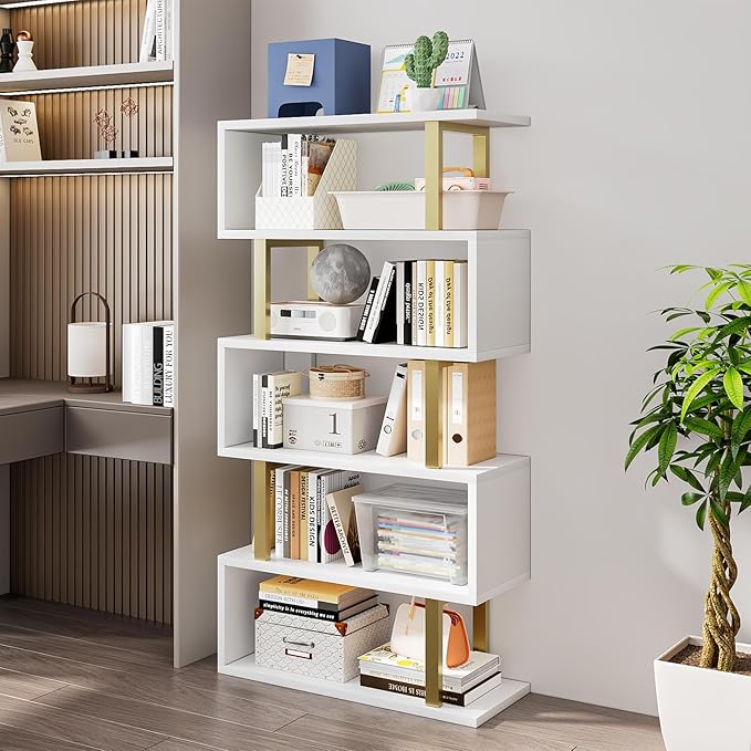 SORCEDAS Bookshelf Geometric Bookcase S Shaped Industrial Bookshelf Storage - Image 2