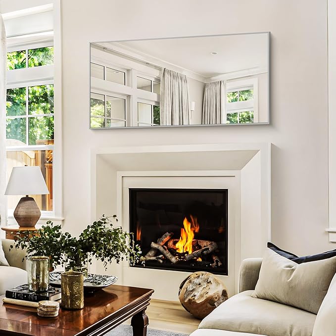 48x24In Silver Bathroom Mirror for Wall, Brushed Nickel Rectangle Mirrors - Image 8