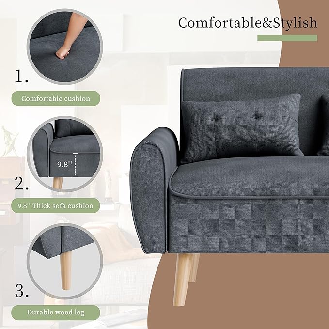 Shintenchi Small Modern Loveseat Couch Sofa, Mid Century Fabric Upholstered - Image 3