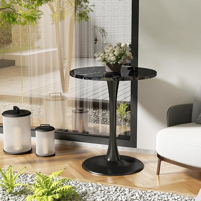 Black Round Table Modern Dining Table Marble Texture Tulip Round Kitchen Table - Image 5