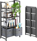 4NM No-Assembly Folding Bookshelf Storage Shelves 4 Tiers Vintage Bookcase by 4NM