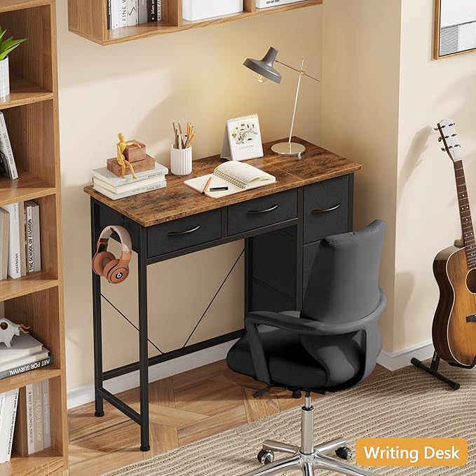 Small Desk with 5 Fabric Drawers, 33 Inch Computer Desk - Image 7