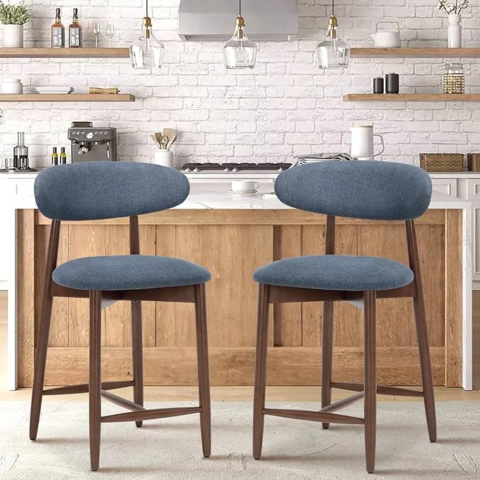 Upholstered Counter Height Bar Stools Set of 2, Modern Kitchen Island Barstools - Image 3