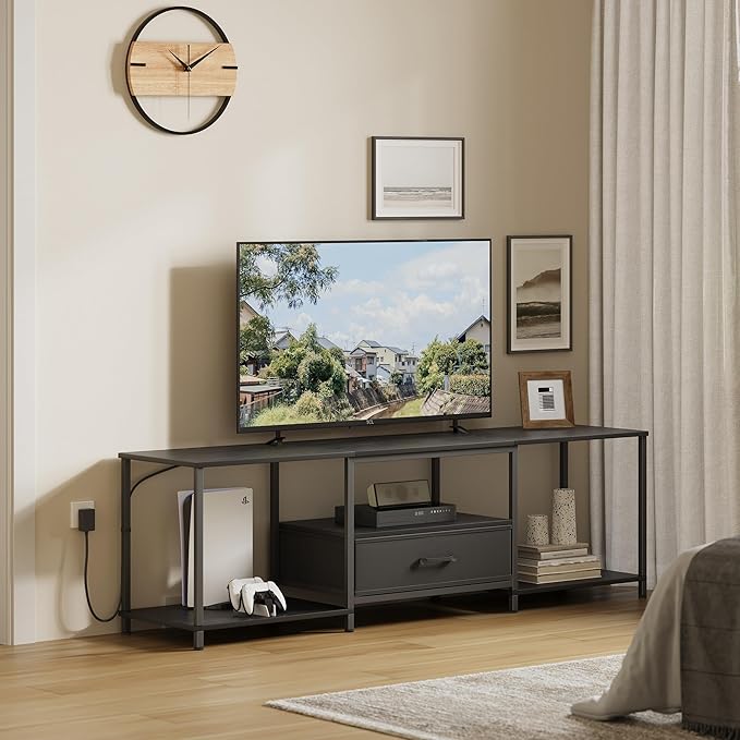TV Stand with LED Lights, Entertainment Center with Open Shelves and Fabric - Image 8