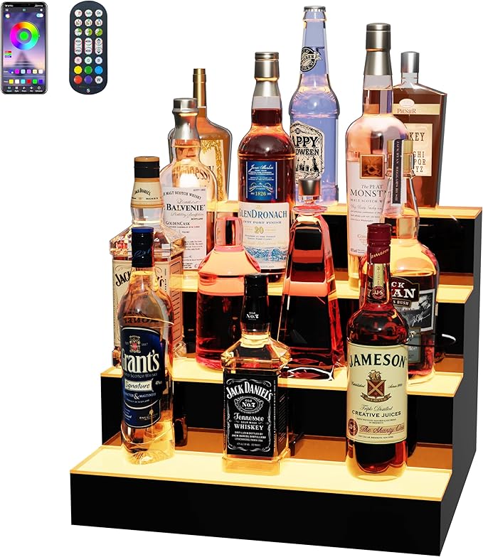 MESAlLUP Acrylic 16 Inch 4 Tier High Light LED Detachable Liquor Bottle Display by MESAILUP