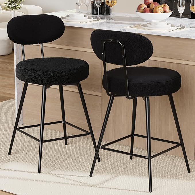 HOMMPA Counter Height Swivel Bar Stools Set of 2 Boucle Barstools 26'' by Hommpa
