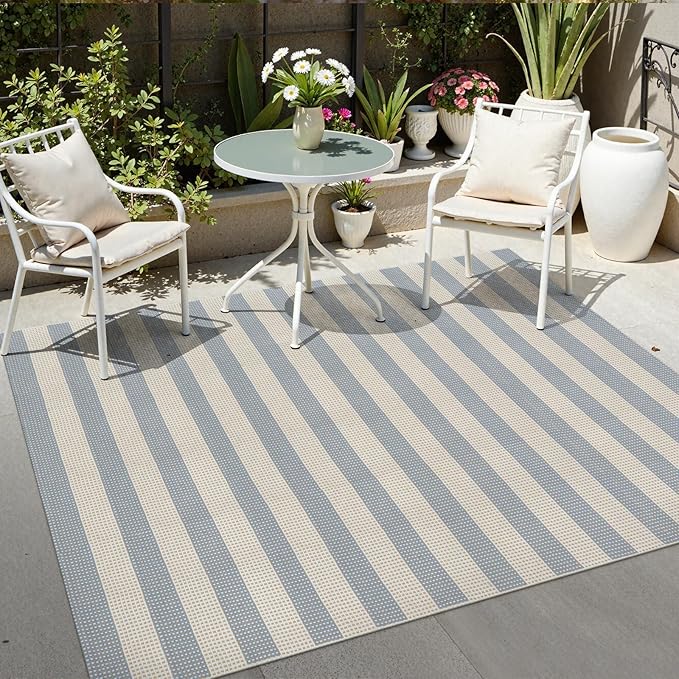 OJIA Striped Outdoor Area Rug 5'x7' Outdoor Rug, Washable Patio Rug Farmhouse - Image 5