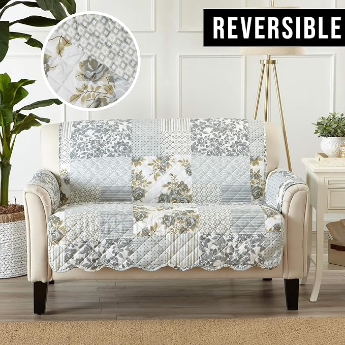 Patchwork Scalloped Printed Furniture Protector Stain Resistant Loveseat Cover - Image 4