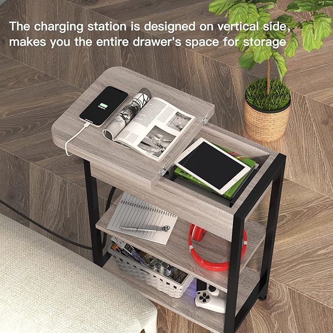 LIDYUK End Table with Charging Station, Nightstands Set of 2 - Image 4