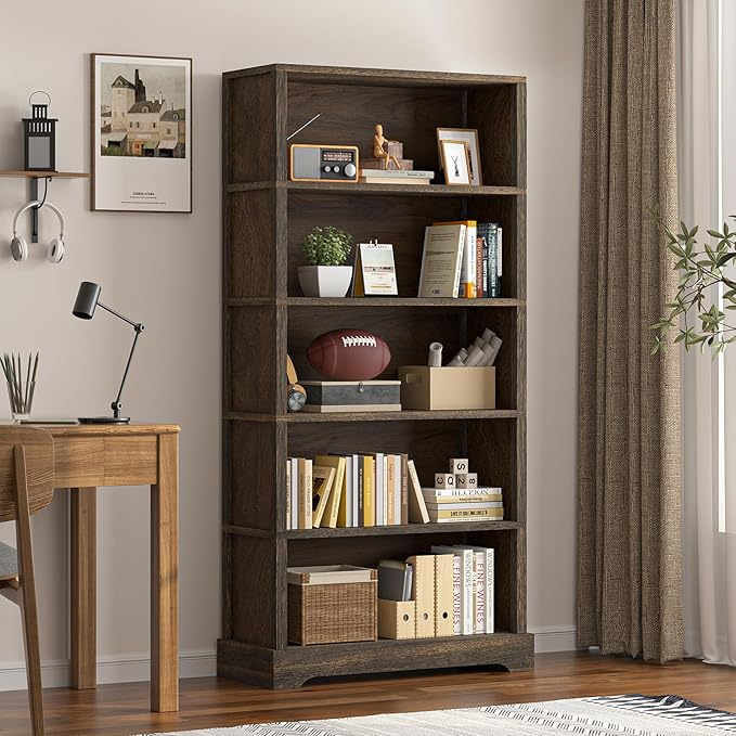 TVU 5-Shelf Wood Bookcase, 65 Inch Tall Bookshelf - Image 7