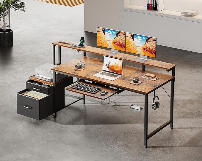 AODK Computer Desk with Drawers and Keyboard Tray, Reversible Study Work Desk - Image 9