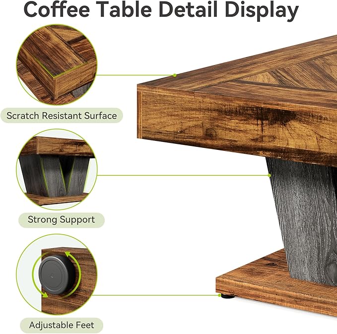 LITTLE TREE Square Coffee Table, Modern Rustic Coffee Table - Image 6