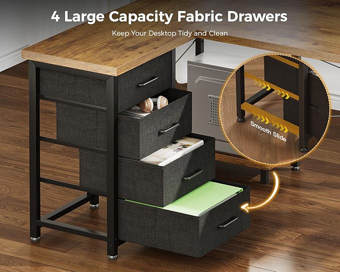 AODK L Shaped Desk with 4 Tier Drawers, L Shaped Computer Desk with USB - Image 4