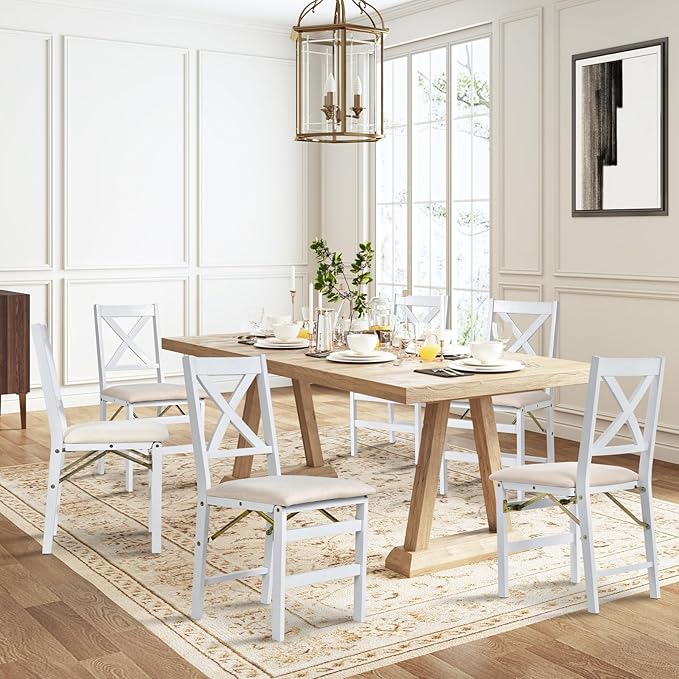 COLAMY Folding Dining Chairs Set of 6 – White Wooden Dining Room Chairs by COLAMYINC