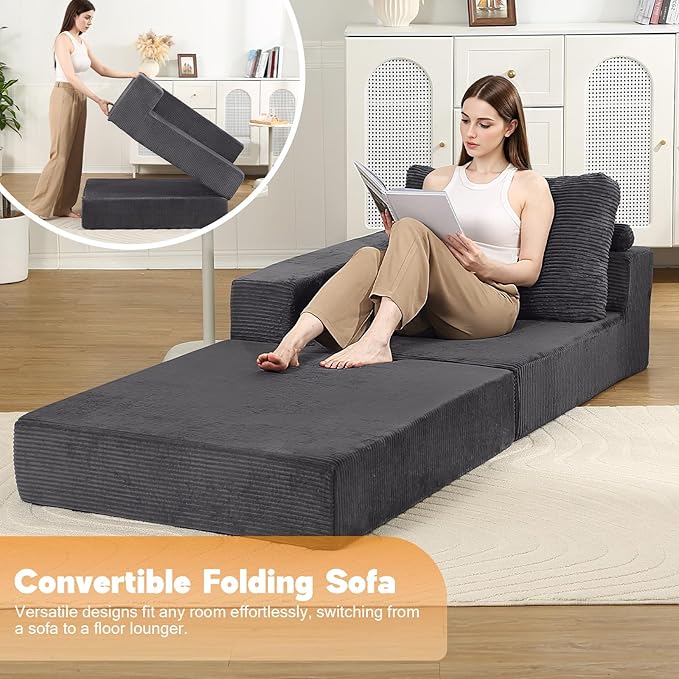 MeMoreCool Convertible Sofa Bed Foldable Boneless Couch, Folding Sleeper Chair - Image 4