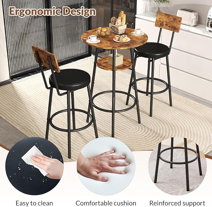 3 Pieces Round Bar Table Set, Small Dining Table - Image 5