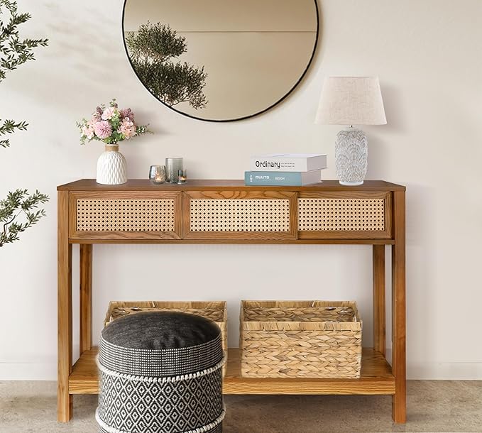 ZYBT Long Console Table, Rattan Entry Table, Console Tables - Image 2