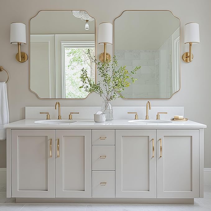 30"x40" Gold Scalloped Mirror, Large Gold Irregular Bathroom Vanity Mirror - Image 9