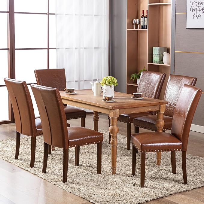 COLAMY Upholstered Parsons Dining Chairs Set of 6, PU Leather Dining Room - Image 2