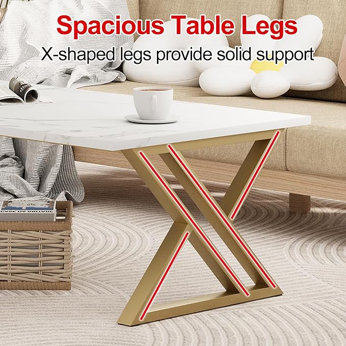 Coffee Table Living Room Table White Center Table, Simple Modern Faux Marble - Image 8